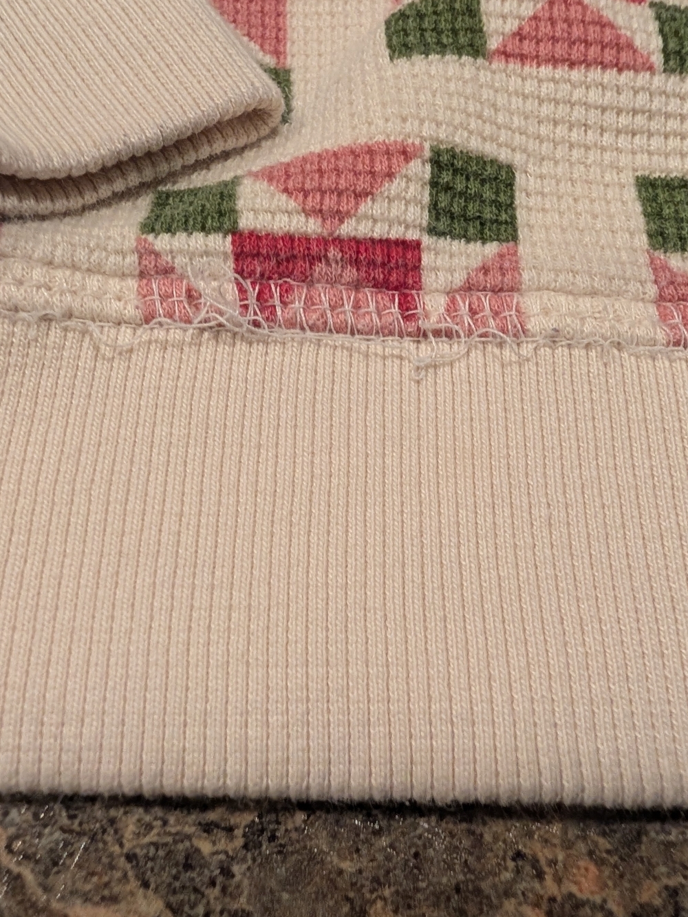 Hanna Andersson Holiday Waffle Crewneck Red & Green Geometric Quilt Motif - Picture 5 of 5